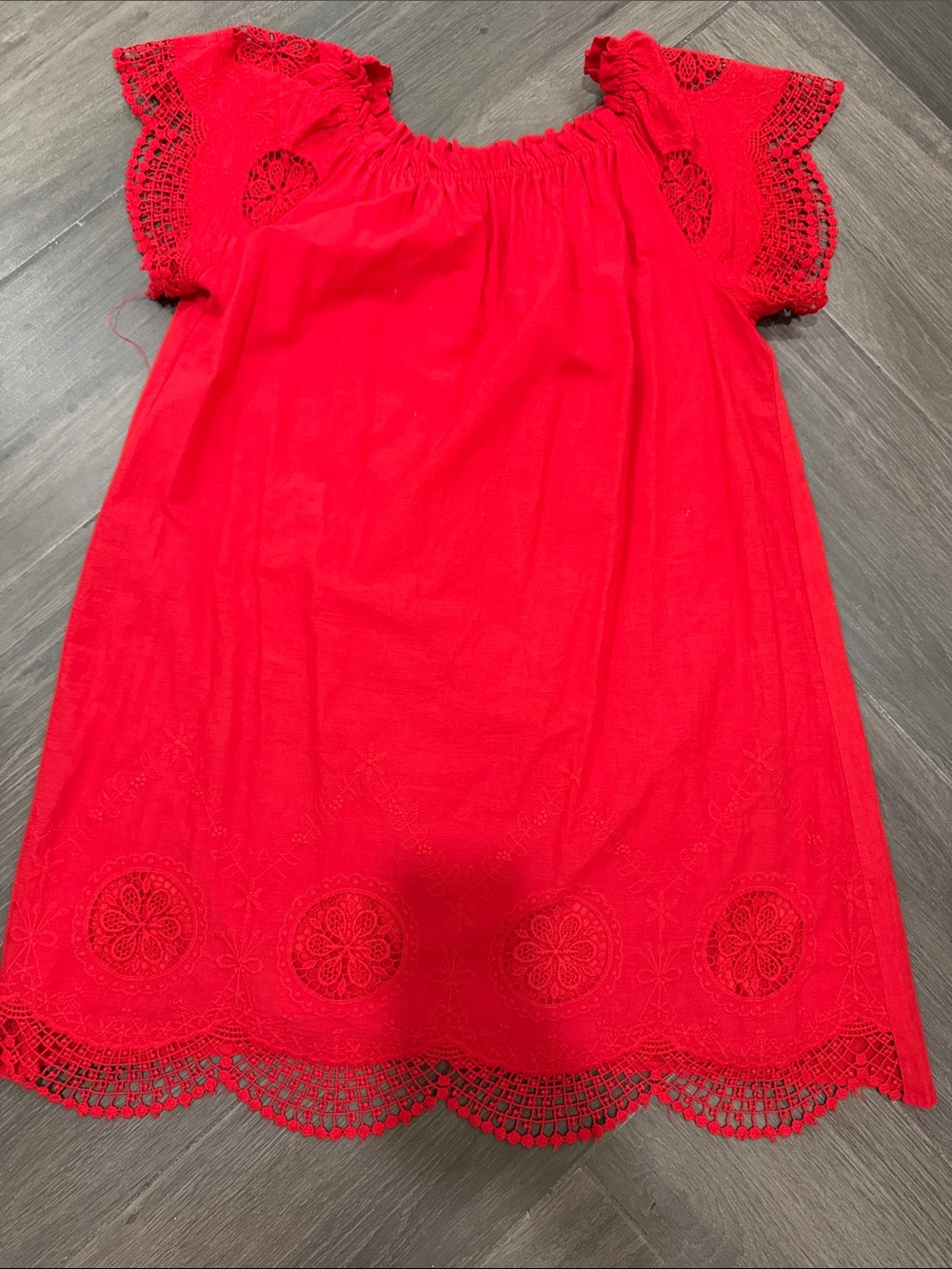 Red Crochet-Trim Off-Shoulder Mini Dress Sk78